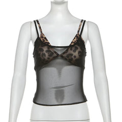 Bxoxo 2 Piece Set Tops for y2k Women Clothes Leopard Print Spaghetti Strap Sleeveless Camisole and Tanks 2000s Party Clubwear
