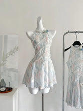 BXOXO Summer French Elegant Original Design Mini Dress Women Print Lace 3D Floral Halter Party Dress Casual Chic Pretty Clothing