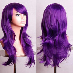 BXOXO 70cm Long Purple Curly Halloween Custume Wigs Fake Hairpieces Synthetic Hair Cosplay Wig Peruk for Women