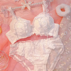 BXOXO Underwear Female Japanese Soft Girl Lace Sweet Girl Bra Small Chest Gathering No Steel Ring Bra Set