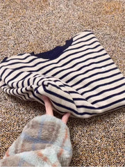 Bxoxo Retro Striped Sweatshirt Women Autumn Warm Long Sleeve O Neck Knitted Pullover Korean Loose All-Match Preppy Hoodie Female New