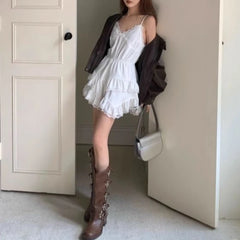 Bxoxo White Lace Mini Dress Women Korean Sweet Sexy One Piece Sleeveless Coquette Aesthetic Elegant Party Short Dresses Y2k