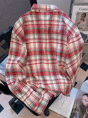 Bxoxo Red Plaid American Shirt Women Oversize Loose Vintage Long Sleeve Fall Blouse Streetwear Harajuku Retro Casual Bf All Match Tops