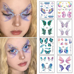 BXOXO Fairy Butterfly Wings Shiny Tattoo Sticker Waterproof Eyes Face Hand Body Art Fake Tattoos For Women Makeup Dance Music Festival