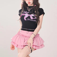 Bxoxo Harajuku Gothic Mini Skirts Women Y2k Black Vintage Punk Ruffle Cake Skirt Pink Sweet Japanese Style Street Short Skirt
