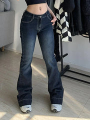 BXOXO Y2K High Street Low Rise Jeans Blue Women Pants Bootcut Pockets Jeans Streetwear Low Waist Jeans Wide Leg Pants