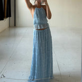 BXOXO Womens 2 Piece Maxi Skirt Set Halter Open Tie Back Tank Top Elegant Long Skirts Summer Beach Vacation Outfits