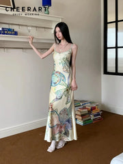 Bxoxo Ocean Flowers Backless Long Mermaid Dress For Woman Summer 2025 V Neck Midi Slip Dress Evening Party Clothes
