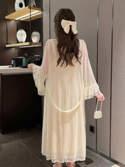 BXOXO Autumn Lace Strap Dresses for Women Sweet Vintage Korean Style Long Party Dresses Elegant Casual Women's Dresses Designer