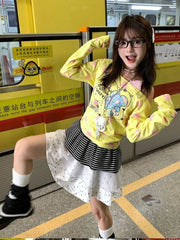 Bxoxo Vintage Y2k Graphic T-shirts Women Harajuku Off Shoulder Kawaii Cartoon Tees Japanese Style Oversize Streetwear T-shirts