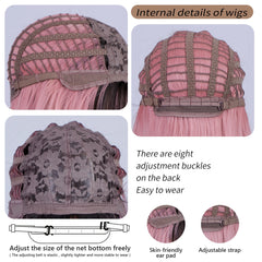 BXOXO Pink Wig 20 Inch Straight Bangs Wig Fiber Synthetic Wig Heat-resistant Non-Glare Natural Soft Cosplay Hairpiece For Women