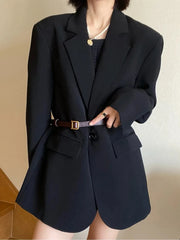 Bxoxo Y2K Black Blazer for Women Autumn Loose Streetwear A Button Casual Coats Korean Elegant Office Lady Turndown Collar Outerwear