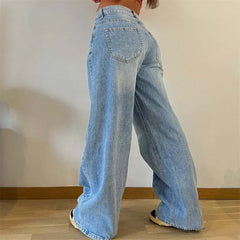 BXOXO Vintage American-style Straight Jeans Women High Waist Casual Loose Denim Pants Female Comfortable Commuter Wide Leg Trousers 24