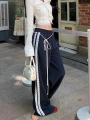 Bxoxo Korean Lace Patchwork Women Harajuku Casual Trousers Wide Leg Pants High Waist Pant Y2k Aesthetic Joggers Hip Hop Pantalones