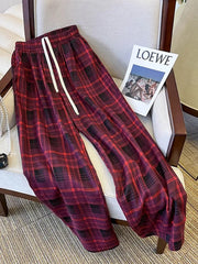 Bxoxo Retro Red Wide Leg Pant Women Casual Fall Winter High Waist Straight Trousers Lace Up Vintage Female All Match Loose Pants New