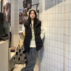 BXOXO Y2k Women Shoulder Bag Star Print Brown Soft Plush Large Capacity Handbag High Quality Gothic Casual Cute Fashion Backpack