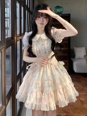 Bxoxo Floral Sweet Mini Dress Women Vintage Cute Ruffles Puffy Sleeve Dress Casual Summer Slim High Quality Elegant Vestidos New