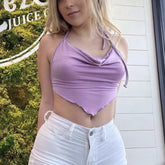 BXOXO Women Sexy Retro Crop Tops Purple Halter Backless Corset Tops Summer Sleeveless Tie Up Camisoles Wrap Bust Vest Y2k Clothes