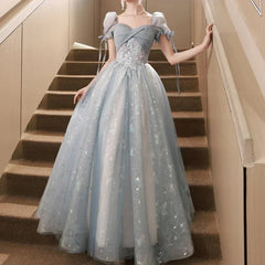 BXOXO Customized Simple Solid Square Collar Puff Sleeve Princess Prom Dress Front Cross Bow Design Slim A-line Vestidos High End Strap