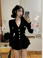 Bxoxo Long Sleeve Knit Tops Skirt 2 Piece Set Women Fashion Single Breasted Crop Cardigan Y2K High Waist All Match Mini Skirts Sets
