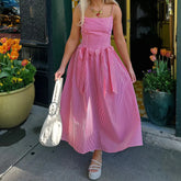 BXOXO Casual Bow Striped Maxi Dress Summer Cami Dress Flowy Beach Swing Sleeveless Spaghetti Strap Vacation Sundress for Women