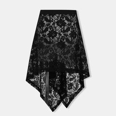 Bxoxo Sexy Lace Black Skirts for Women See Through Vintage Boho Short Skirts Tulle Elegant Irregular Y2k Skirt Aesthetics