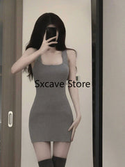 BXOXO Gray 2 Piece Dress Set Women Casual Long Sleeve Cardigan + Bodycon Strap Sweater Dress Evening Party Knitted Suit