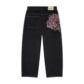 Bxoxo Y2k Vintage Plum Blossom Embroidery Women Jeans Harajuku Wide Leg American Style Denim Pants Baggy Hip Hop Streetwear