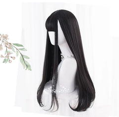 BXOXO Long Straight Black Synthetic Wig For Woman With Bangs black Cosplay Lolita Wigs Heat Resistant Natural Hair