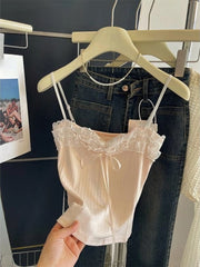 BXOXO Sweet Lace Patchwork Crop Tank Top Female 2025 Women's Clothing Sling Slim Waist Tank Korean Summer Sexy Club Camis Ropa Mujer