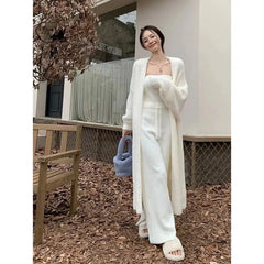 Bxoxo New Imitation Mink Coat Slimming Autumn And Winter Loose Fitting Long Sweater Thickened Lazy Knitted Cardigan Jacket White