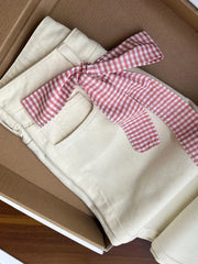 Bxoxo Plaid Patchwork Sweet Jeans Women Elegant Bow High Waist Denim Pant Fall Winter Loose Casual Female Fashion Wide Leg Trousers