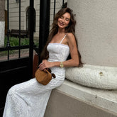 Bxoxo Sexy Lace Patchwork Solid Color Low Cut Bodycon Spaghetti Strap Maxi Dress Y2K Summer Beach Fashion New Women Vestidos