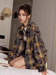 Bxoxo Autumn Tie Dye Plaid Shirt for Women Y2K American Loose Single Breasted Female Tops Korean Streetwear Casual Long Sleeve Blouse