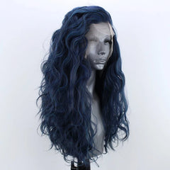 BXOXO Light Blue Wig Synthetic Lace Front Wig Free Long Loose Curly Lace Wigs Glueless Synthetic Hair Wig Blue Cosplay Wig