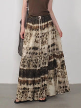 Bxoxo Vintage Ink Wash Print Long Skirt Women Harajuku Elegant High Waist Skirts Retro Gothic Streetwear A-line Midi Skirts