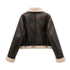 Bxoxo New Woman's Fashion Thick Warm Faux Shearling Jacket Coat Vintage Long Sleeve Belt Hem Female Outerw