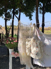 Bxoxo Mesh Floral Embroidery Tank Dresses Fairycore Y2k Sweet Sleeveless Dress See Through Cover Up Shoujo Girl Aesthetic