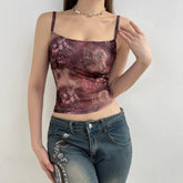 BXOXO Floral Print Crop Top Vintage 2000s Y2K Aesthetic Tank Tops Chic Korean Style Sexy Corset Boho Camis