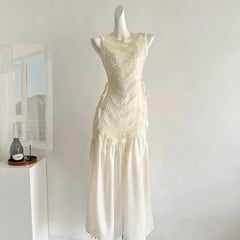 Bxoxo White Sleeveless Princess Style Dress Chinese Artistic Vintage Design Summer Fashionable Mini-Length Polo Collar Empire Waist