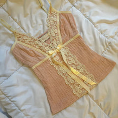 BXOXO Contrast Lace Trim Patchwork Camisole Y2K Aesthetic Bow Tie-up Straps Crop Tops Ribbed Corset Cute Skinny Vest Lolita Tops