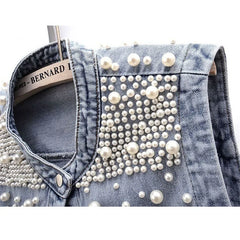 BXOXO New Summer Women's Beaded Denim Tank Top Sleeveless Top Cutting Street Clothing Jeans Jacket Korean Fashion Tank Top