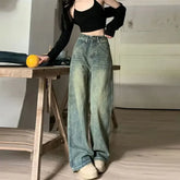 Bxoxo Vintage High-waisted Slimming Jeans American Style Casual Bell Bottoms Versatile Straight-leg Long Pants For Women