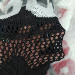 Bxoxo Y2K Sexy Mesh Hollow Out Knitted Pullover Women Fashion Letter Print Loose Top Female V Neck Long Sleeve Streetwear Sweater