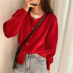 Bxoxo Knitted Sweater Cardigan Loose-fit Warm Jacket Inner Wear Outer Korean Style Stylish Women's Top Core-spun Yarn