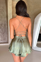 BXOXO - Satin Cowl Neck Tie-back Tiered Cami Dress