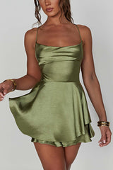 BXOXO - Satin Cowl Neck Tie-back Tiered Cami Dress
