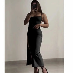 Bxoxo Women Sexy Red Party Midi Dress Lace-up Irregular Split Long Dress Summer Halter Strap Spice Girl Bag Hip Clothes Solid