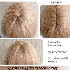 BXOXO 12 Inch Synthetic Short Straight Bangs Wigs Bob Fiber Heat-resistant Deep Wave Hair Sweet And Natural Party or Selfie