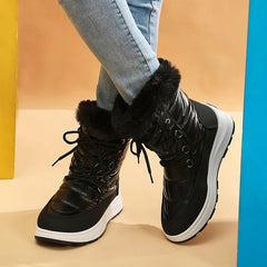 BXOXO Women's Faux Fur Ankle Boots Chunky Platform Waterproof Snow Boots Women Silver Thick Plush Warm Winter Boots Shoes Woman 43